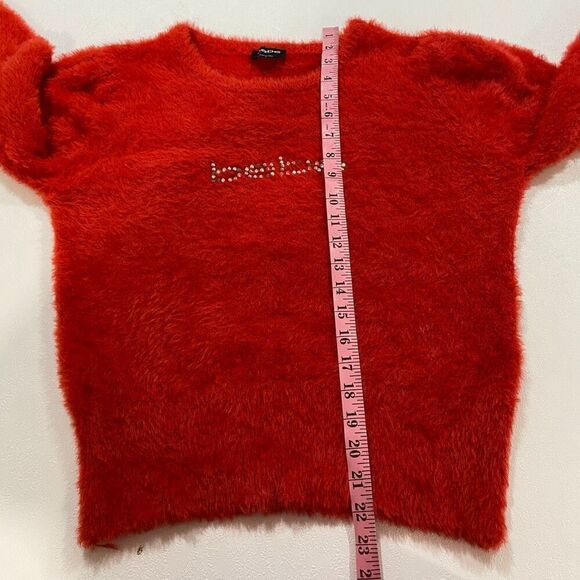 bebe Red Fuzzy Logo Sweater Size L Soft Long Sleeve Pullover - Picture 5 of 9